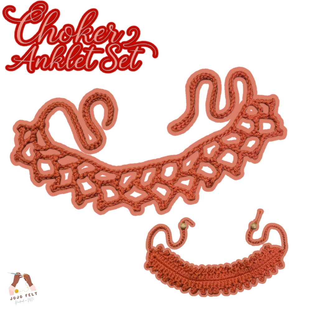 Orange/Tan Beading Crochet Choker/Anklet Set, Handmadebyme, Y2K Asthetic